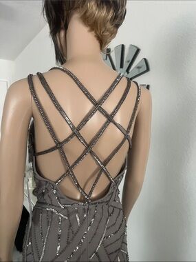 NWT (J Kara) Taupe Sequin-Embellished Mini Dress size 6
